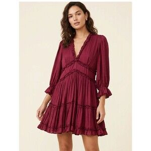 GAL Clothing Tiered Ruffle V-Neck Dress M Red Mini Boho Festival Summer Feminine